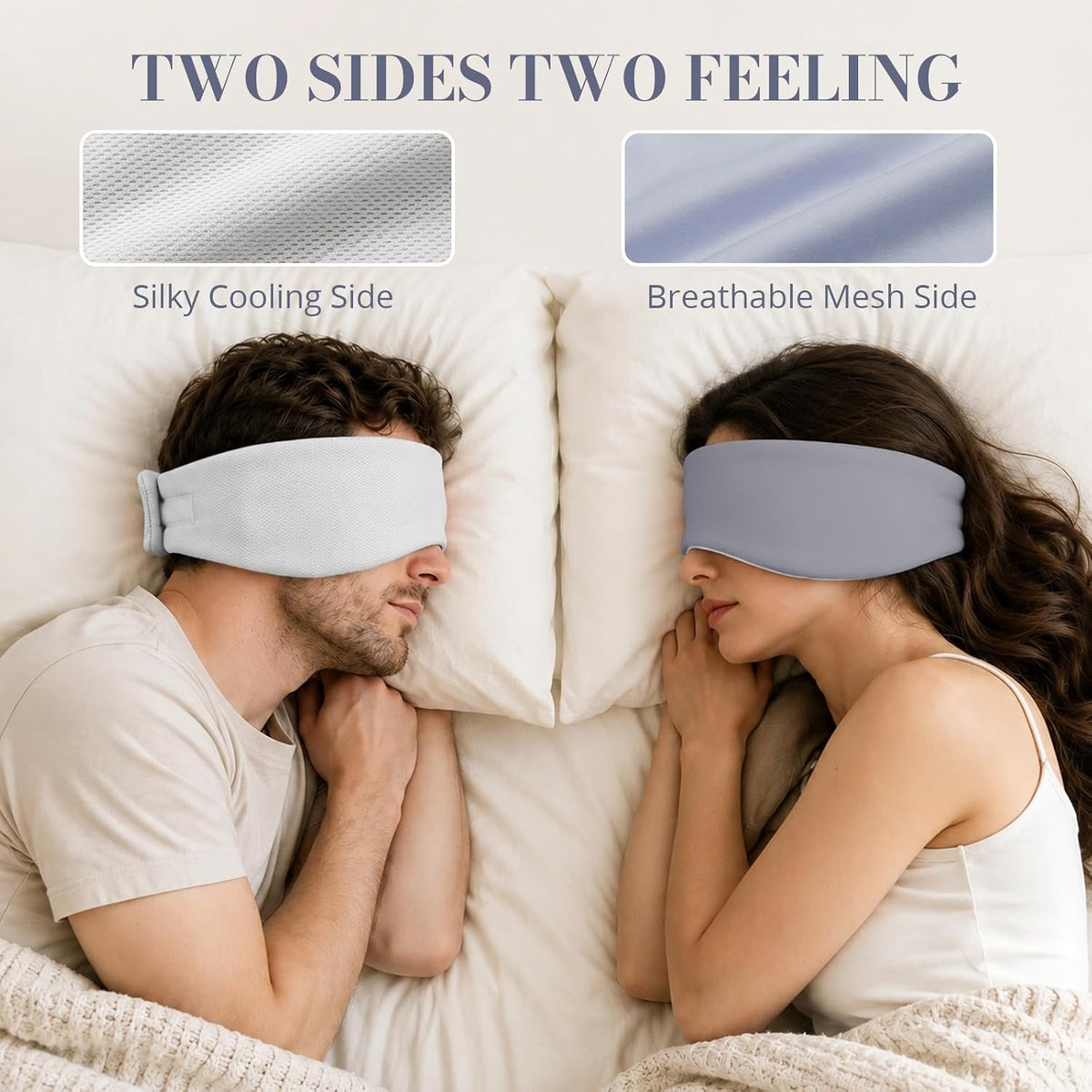Sleep Mask for Women Men, Reversible Eye Mask Sleeping with Cozy & Cooling Sides, Adjustable Velcro Band, Blackout Face-Hugging Padded Eye Cover for Sleeping Travel Office, Grey/White