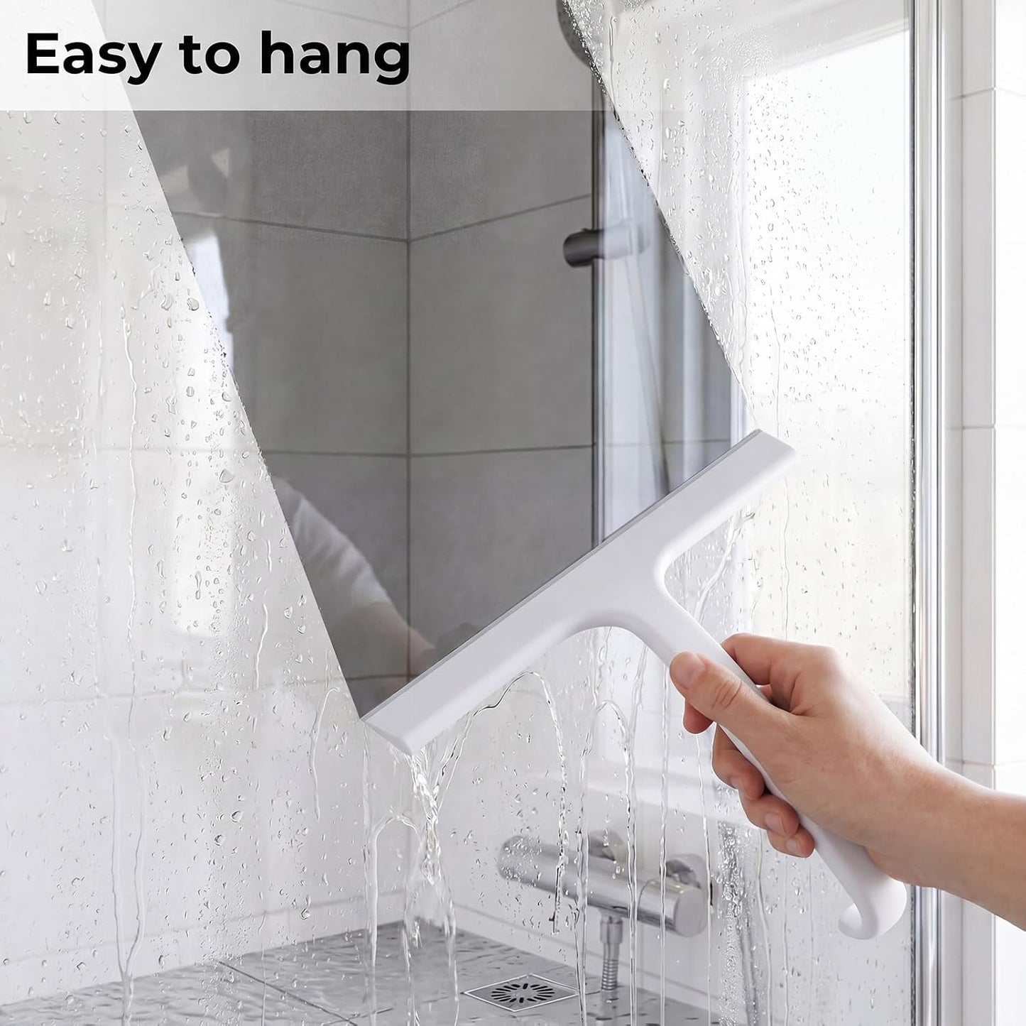 wlich 10" Shower Squeegee, Silicone Shower Wiper for Glass Doors, Black | One-Piece No-Drill Design, Flexible Silicone Squeegee for Window Cleaning, Streak-Free Cleaning Bathroom, Easy Installation