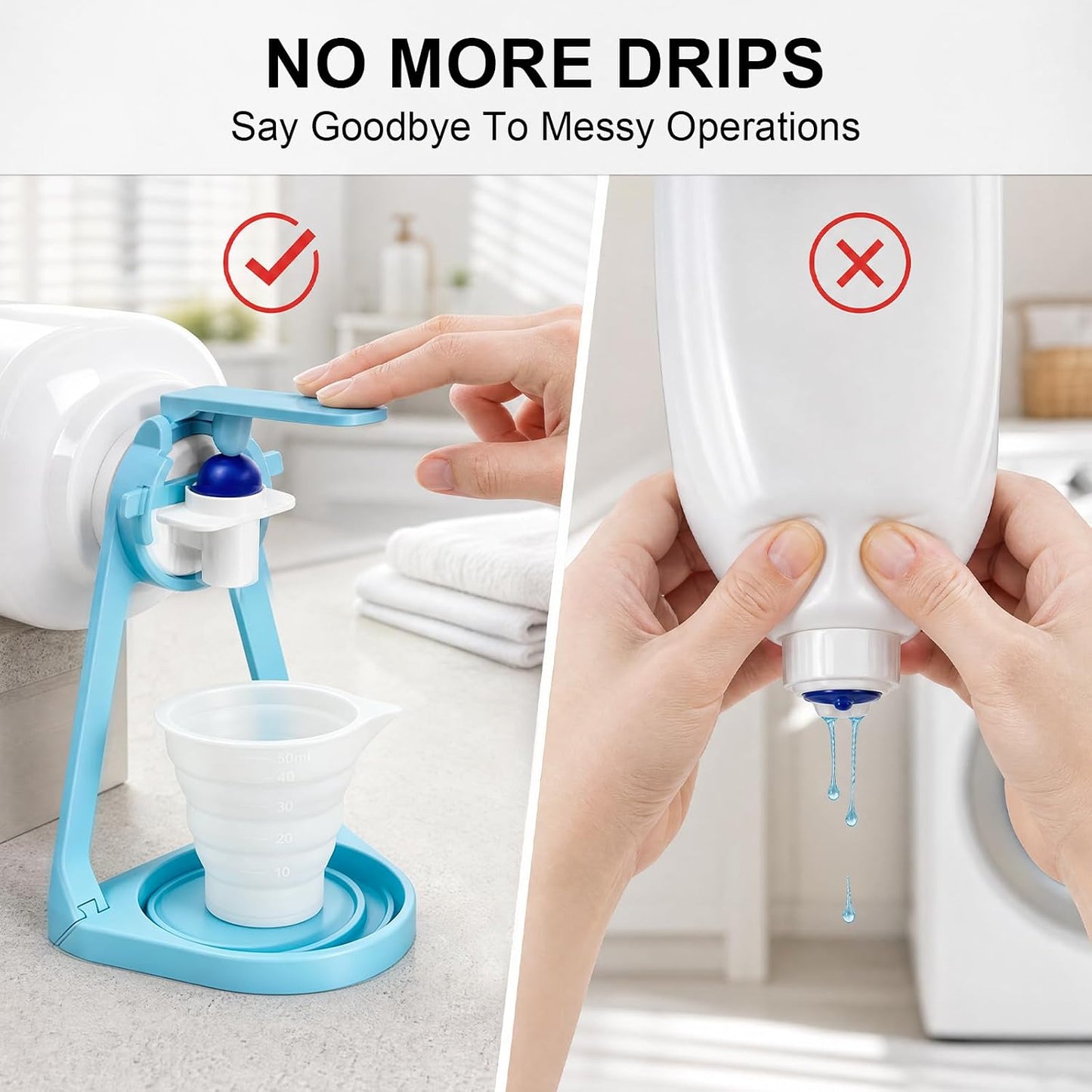 2 Pack Laundry Detergent Dispenser with Laundry Cup Holder and Drip Tray, Detergent Drip Catcher Fits Most Economic Sized Bottles