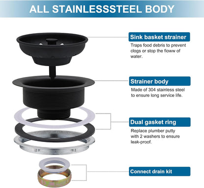 ZM Kitchen Sink Basket Strainer with Stopper, 3-1/2” Drain