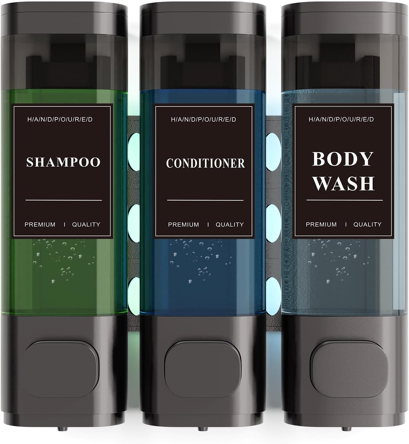 Shampoo and Conditioner Dispenser – Wall-Mounted Shower Soap Dispenser, No-Drill Installation, Lockable, 900 ml Capacity,for Bathroom & Hotel or Airbnb (Black, 3-Pack)