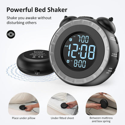 uscce Loud Dual Alarm Clock with Powerful Adjustable Bed Shaker