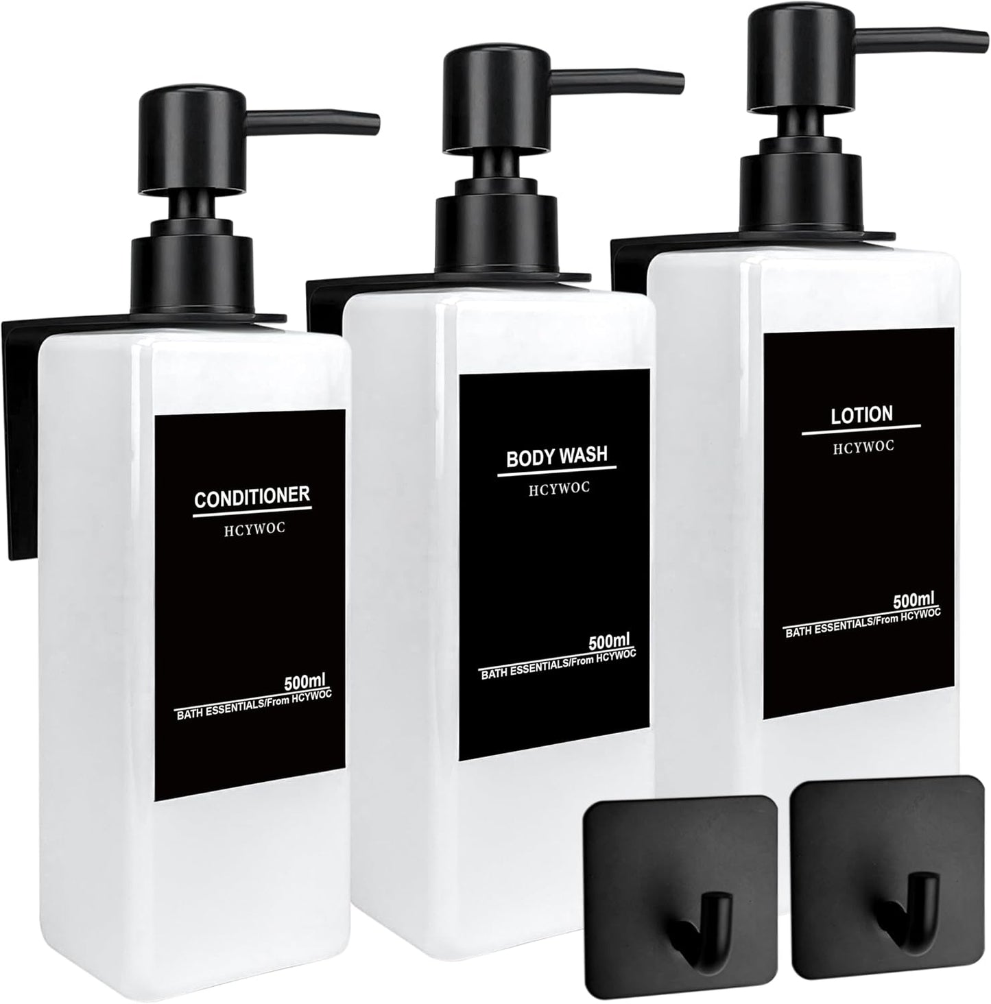 Shampoo Dispenser for Shower Wall, Shampoo and Conditioner Dispenser with 16 Waterproof Labels, No Drill Shower Soap Dispenser Bathroom, Shower Soap Dispenser Wall Mounted 3 Chamber, 17oz,Black | Shampoo Dispenser for Shower Wall, Shower Soap Dispenser