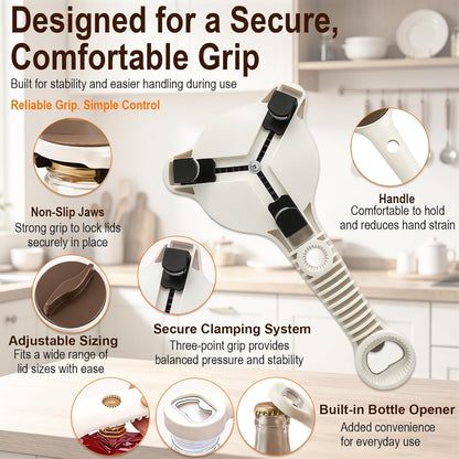 4 in 1 Adjustable Jar Opener with Non-Slip Claws, Bottle Opener for Seniors | Ideal for seniors, arthritis sufferers and weak-handed users. Lid remover, Beer bottle opener, water bottle opener