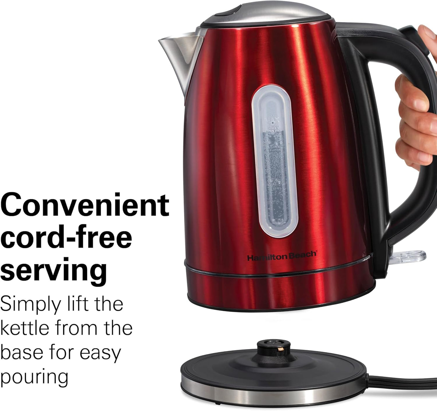 Hamilton Beach 1.7 Liter Electric Tea Kettle, Water Boiler & Heater | Fast Boiling 1500 Watts | BPA Free | Cordless Serving | Auto-Shutoff & Boil-Dry Protection | LED Light Ring | Stainless Steel