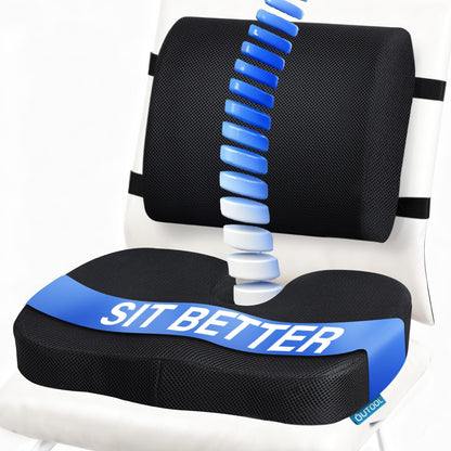 QUTOOL Seat Cushion and Lumbar Support Set for Office Chair – Supports Lower Back & Hips for Long Sitting Comfort, Helps Maintain a Comfortable Sitting Position, Ergonomic Memory Foam, Washable Cover