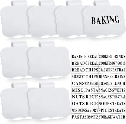Zonon 8 Pack Basket Labels Clips with 40 Pcs Pantry Labels Set Removable Bin 3.5 x 2.4 Inch - for Kitchen, Pantry, Black & White Words