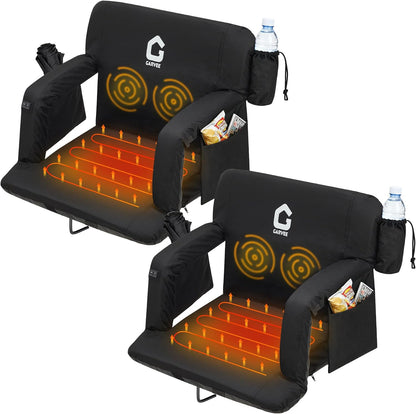 25Inch Massage & Heated Stadium Seats with Back Support and Padded Cushion - 3 Level Heating & Massage Extra Wide Bleacher Chair with Anti-Slip Mat - Football Seats, 6 Adjustable Angle, Pockets