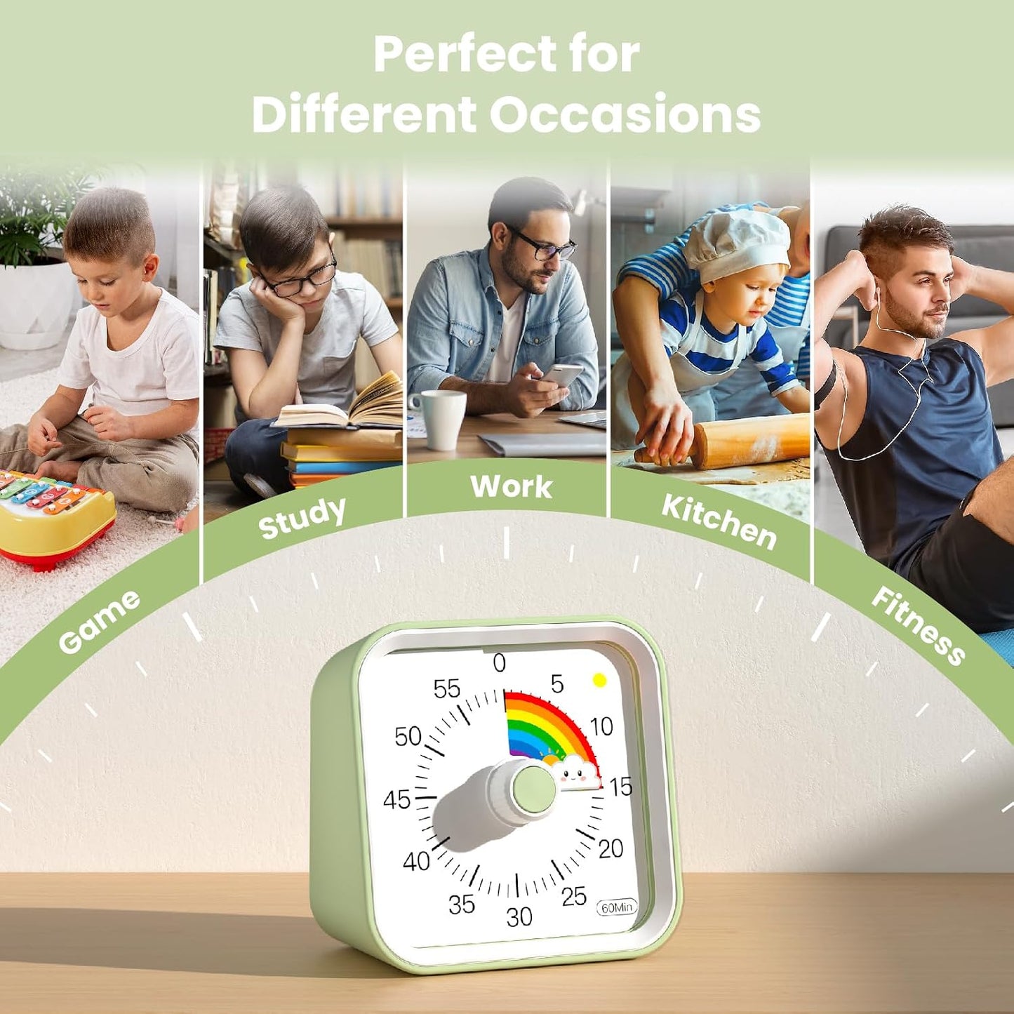 Visual Timer for Kids, Countdown Timer with Pause Function, White | Timer for Kitchen Cooking, Classroom, Study, Toddler, ADHD, Cute Timer Clock, Alarm 3 Volume Levels, Light Indicator