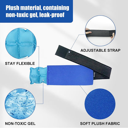 Reusable Ice Packs for Injuries (2-Pack) - Hot & Cold Therapy Gel Pack Wrap for Knee, Shoulder, Back Pain Relief, Adjustable, Flexible for Sports Injuries & Recovery (Blue)