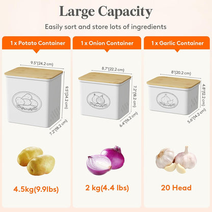 Lifewit Plastic Potato and Onion Storage Bin Box, Set of 3, White