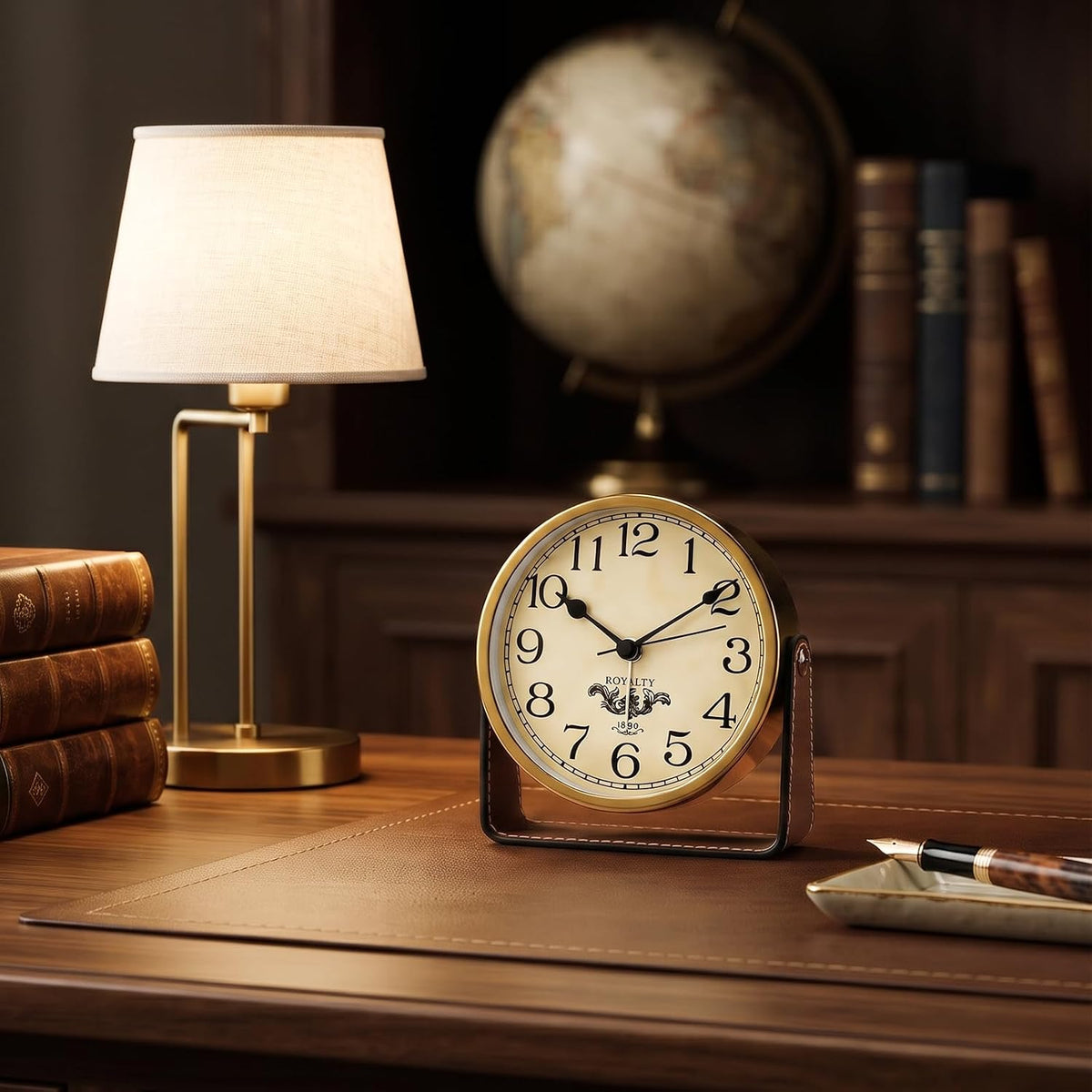 Analog Alarm Clock - 4.5" Silent Non Ticking Small Clock with Light, Rotatable Stand Metal Desk Clock Battery Operated, Simple Design for Living Room Decor/ Bedroom/Bedside/Shelf (Black & White)