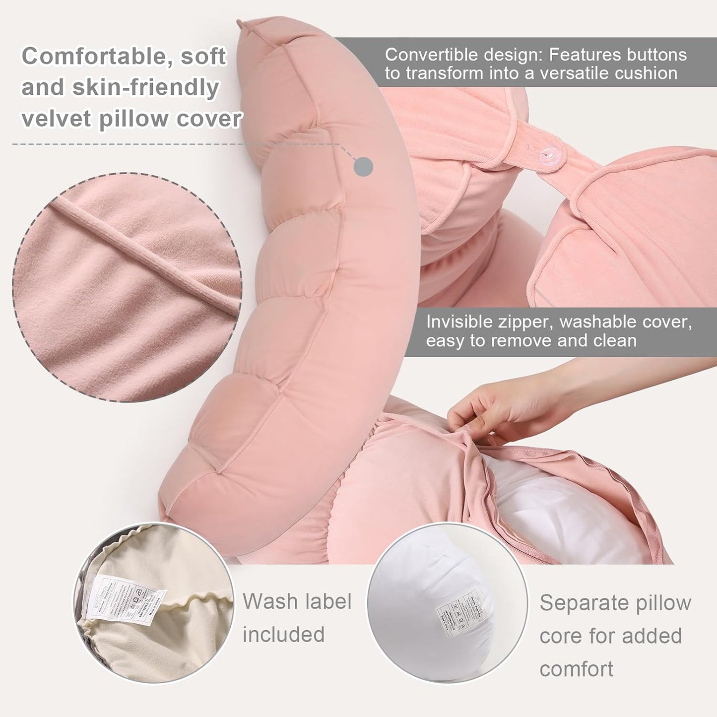 Peallow(Pat. Pend) – Long Round Body Pillow for Adults, Bolster Pillow for Sleeping, Soft and Supportive Pillow for Sleeping & Lumbar Support (Green-White, 29.5")