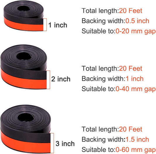 TORRAMI Silicone Weather Stripping 1 inch Width 20 Feet Length, Seal for Door Under Bottom, Gap, Side, Glass Shower Door, Sliding Door,Windows, Grey