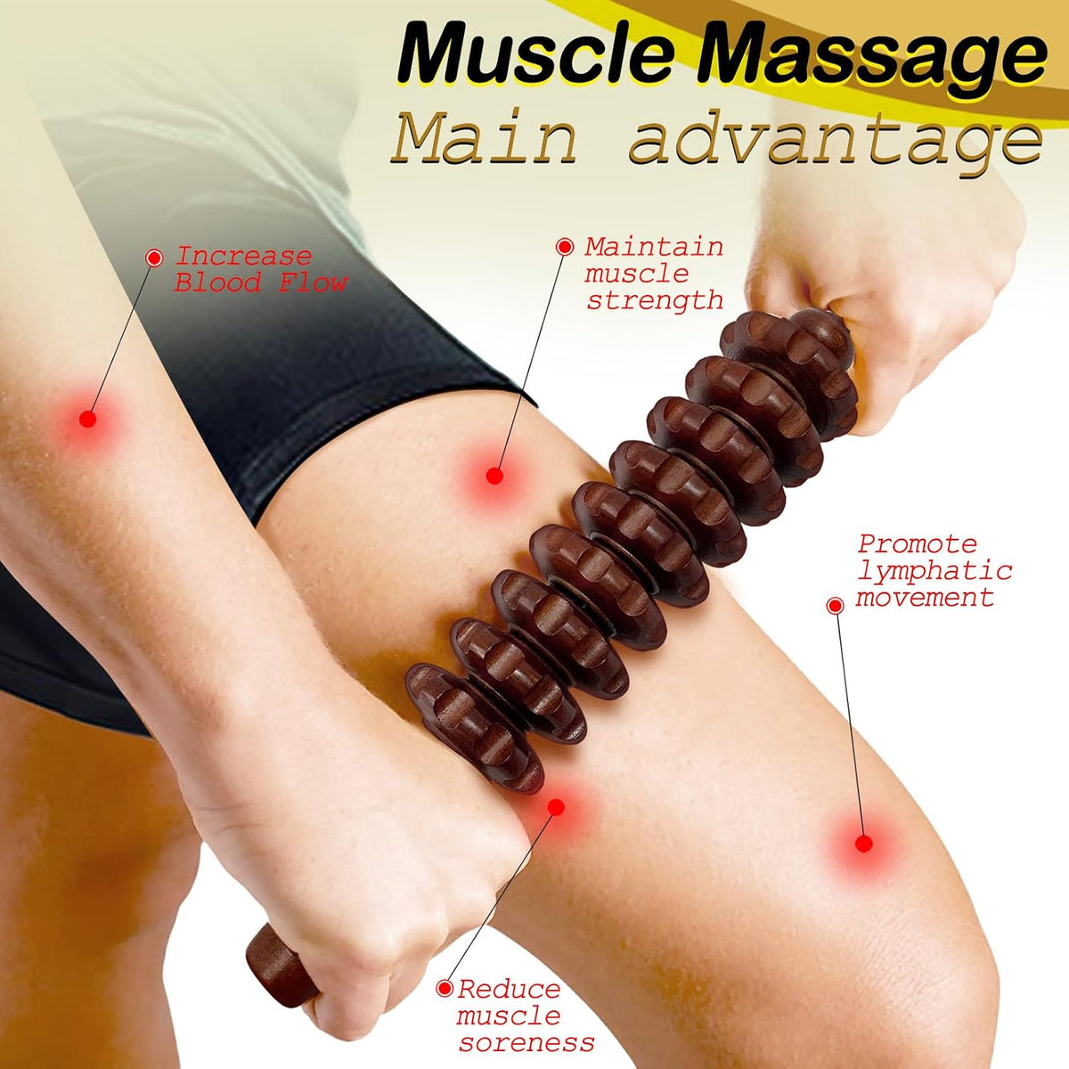Wooden Massager Handheld Roller Trigger Point Massager Stick for Fascia, Cellulite, Muscle & Abdomen , Body Therapy Massager, Muscle Belly Relief Tool…