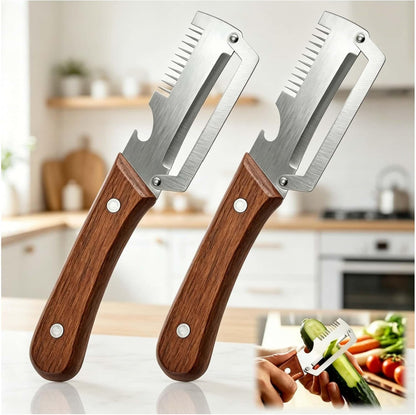 Premium Vegetable Peeler with Wooden Handle and Bottle Opener, Multi-Functional Vegetable Peeler for Fruit Pumpkin Peeling Potato and other vegetables or fruits (1pcs)