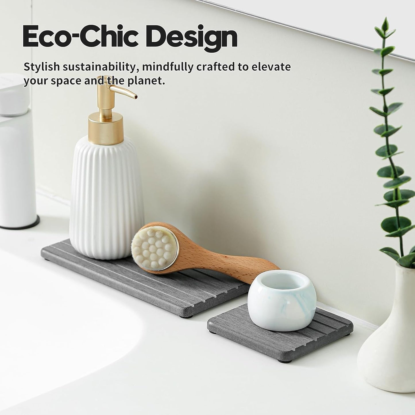 3 Pack Water Absorbent Diatomite Coasters, Stone Drying Mat for Kitchen Counter, Bathroom Sink Organizer Tray, Compact Vanity Rack, Soap Holder Caddy, Faucet Splash Guard, White 8"x3.8"