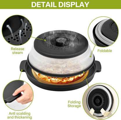 Microwave Splatter Cover for Food with Anti-Scald Base Plate and Handles, Large BPA-Free Silicone Vented Collapsible Guard Lid, Kitchen Essential Gadget for Meal Prep, 10.7 Inch(gray)