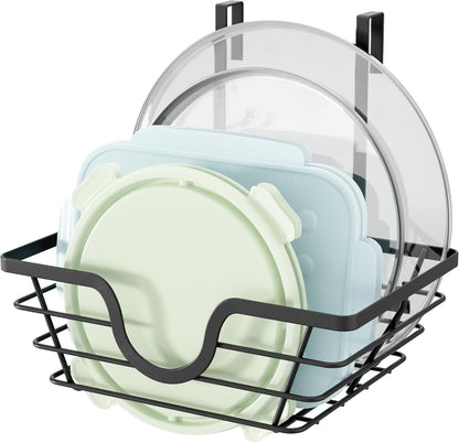 TIDIIABODE Pot Lid Organizer, Adjustable Kitchen Pot Lid Holder Inside Cabinet, Kitchen Cabinet Organizer Hanging for Food Storage Container, Pot, Pan Lid & Bakeware, Black