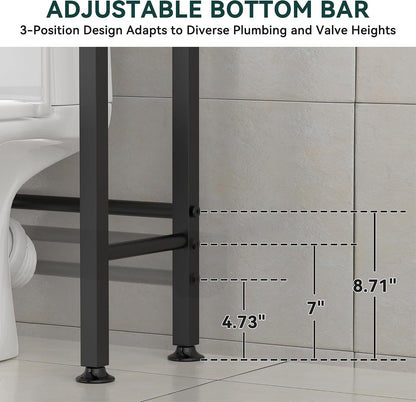 GloTika 3-Tier Over Toilet Storage, Anti-Tilt, 64" H, Black | Anti-Tilt Safety System, 150lb Capacity, Carbon Steel, Freestanding, No Drilling, Anti-Rust Coating, Paper Holder & 4 Hooks