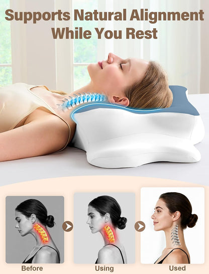 Cervical Neck Pillow for Pain Relief – Ergonomic Memory Foam Pillow for Side Sleeper Contour Orthopedic Bed Pillow for Neck Support with Cooling Cover – Ideal Christmas Birthday Gift for Women Men