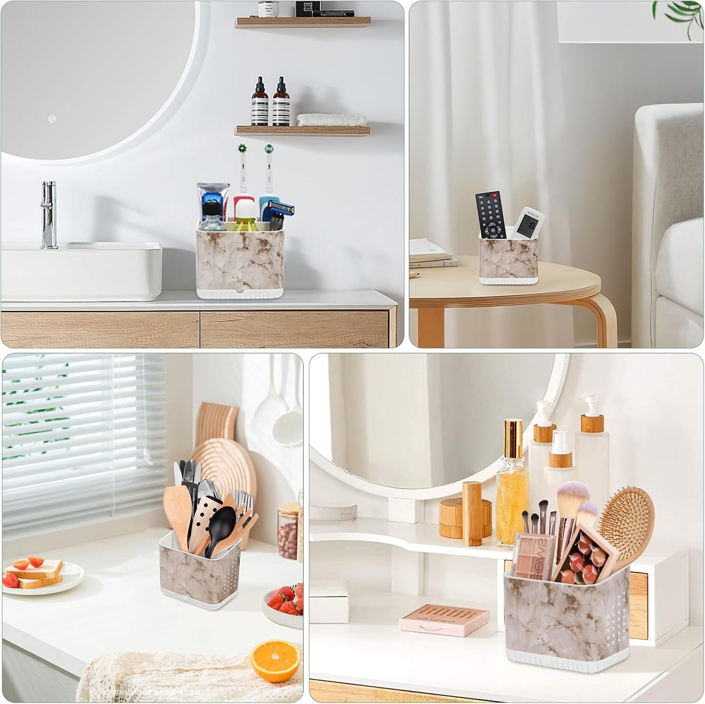 Bathroom Toothbrush Holders, Toothbrush and Toothpaste Holder (Wood Grain) | Easy To Clean, Drainage, Removable, Non-Slip, 4 Slots Tooth Brush Holder for Bathroom Countertop Organizer