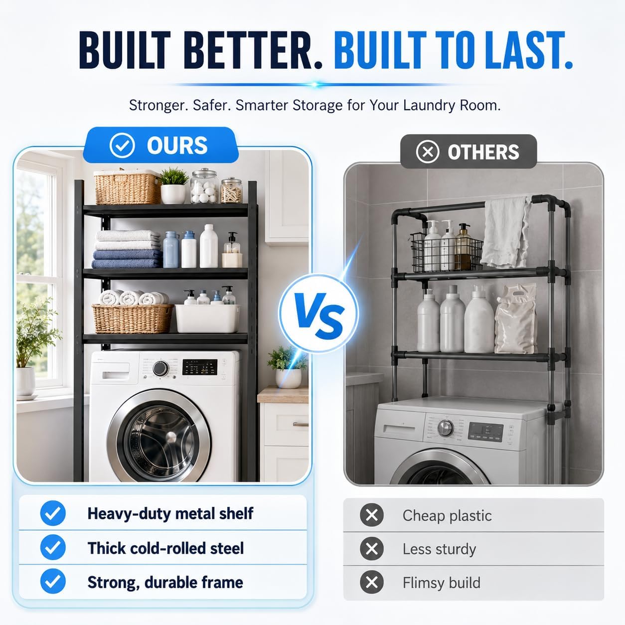 Over Washer and Dryer Shelves, Adjustable 5 Tier Metal Laundry Room Organizer and Storage Rack, Heavy Duty Utility Shelving Unit, 36"Wx 16"Dx 72"H Rust Resistant Steel Freestanding Shelf, Black