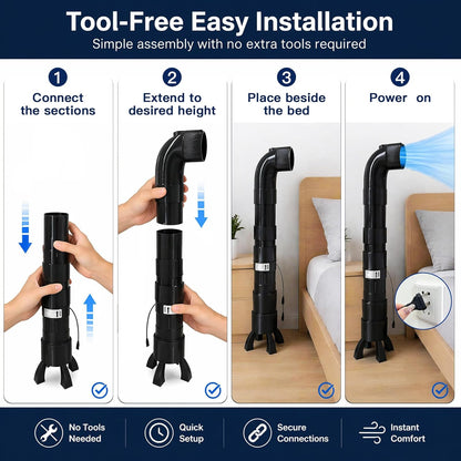 Bed Cooling Fan System for Night Sweats, Under Sheet Bed Fan for Hot Sleepers, Bed Cooling Fans for Cooler Sleep, Suitable for Beds With A Height of 70 cm/27.6 In or Less