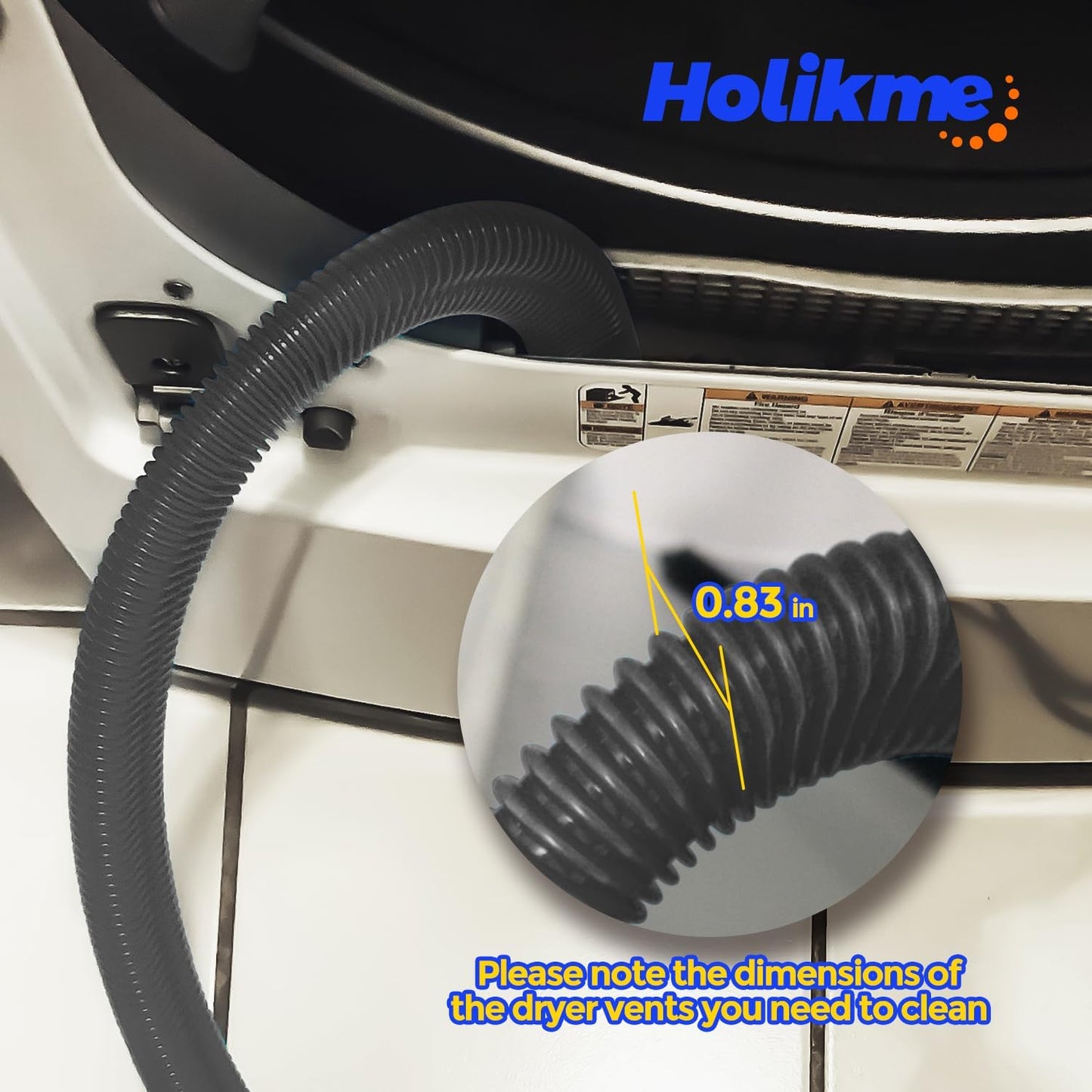 Holikme Dryer Vent Cleaner Kit, Vacuum Hose Attachment, 2-Piece, Black | Adjustable Cable Tie for Easy Attachment, Flexible Lint Brush Removes Lint from Dryer Lint Screens and Tight Spaces