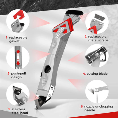 7 in 1 Caulking Tool with 5 Silicone Pads and 10pcs Caulking Tool Kit, Caulk Remover Tool with Replacement Blades and Unclogging Needle, Caulking Removal Tool for Kitchen Bathroom and Window