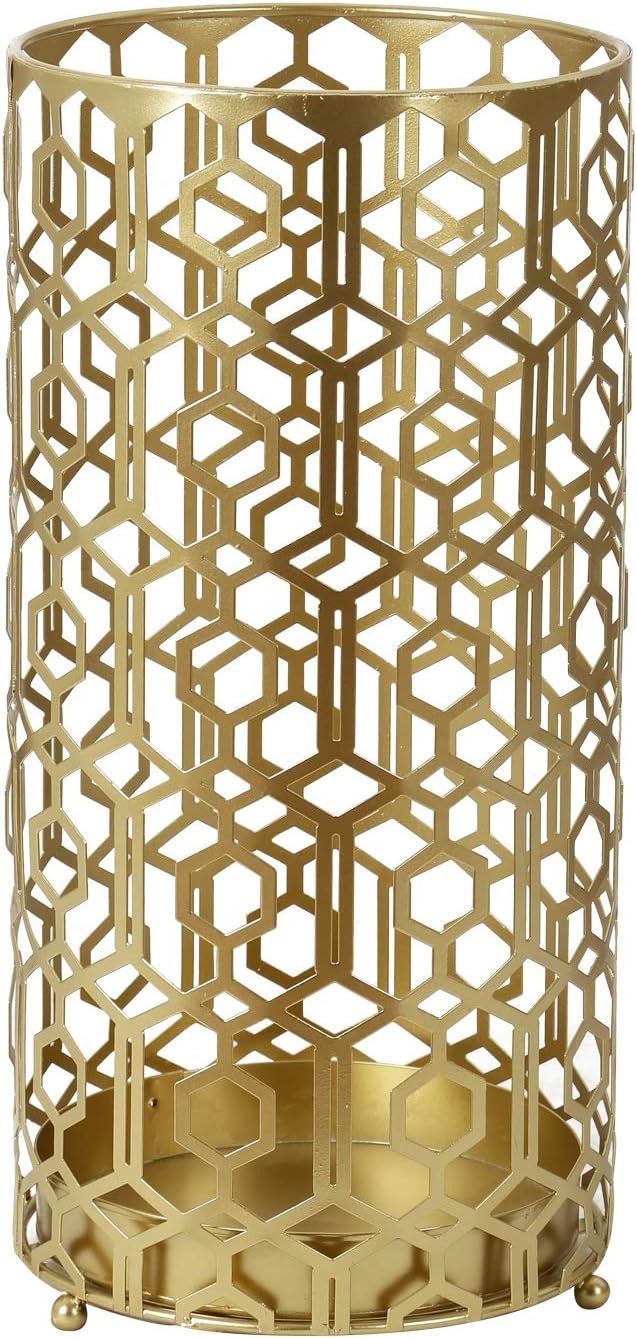 19" H Modern Metal Umbrella Stand for Entryway, Round Cane and Walking Stick Holder with Drip Tray, Elegant Home & Office Foyer Decor, Gold