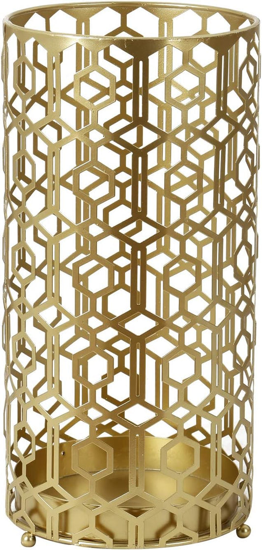 19" H Modern Metal Umbrella Stand for Entryway, Round Cane and Walking Stick Holder with Drip Tray, Elegant Home & Office Foyer Decor, Gold