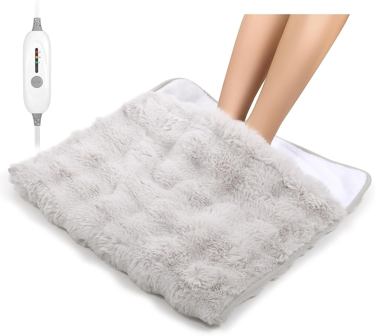 Electric Foot Warmer, Luxury Faux Fur Heating Pad for Feet Pain Relief Cramp, Heated Foot Warmer for Under Desk & Bed with 3 Heat Settings & 2H Auto-Off, ETL Certified, 20x22 Inch, Dark Grey