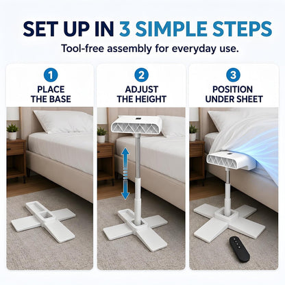 Bed Fan Under Sheets, Rechargeable Cordless Bed Cooling System for Hot Sleepers and Night Sweats, 5-Speed Quiet Mattress Fan with Remote, Adjustable Height 8.6–20.8 Inches