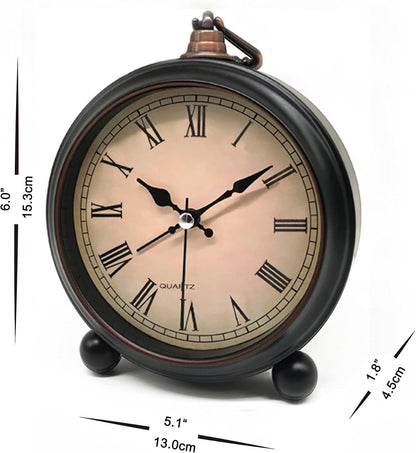 TooTa Vintage Retro Analog Alarm Clock, 4.5 inch Super Silent Non Ticking Small Clock with Night Light, Battery Operated, Simply Design, for Living Room, Bedroom, Bedside, Desk, Gift Clock (Arabic)