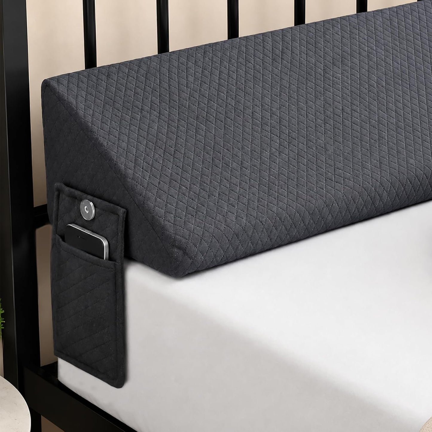 Twin Bed Wedge Pillow for Headboard Gap/Bed Gap Filler Black | Long Triangle Corner Pillows with Pockets,Dense Foam,Pillow Prevents Stuff Drops, Between Twin Mattress and Frames Home Decor