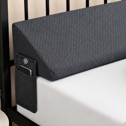 Twin Bed Wedge Pillow for Headboard Gap/Bed Gap Filler Black | Long Triangle Corner Pillows with Pockets,Dense Foam,Pillow Prevents Stuff Drops, Between Twin Mattress and Frames Home Decor