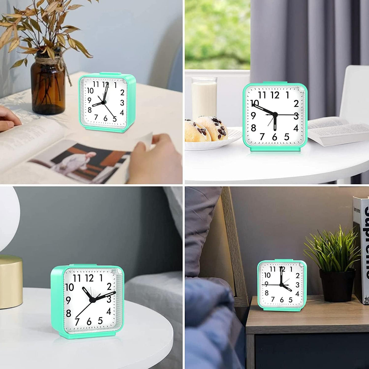 AMIR Analog Alarm Clock, Silent Non Ticking Small Clock, Travel Alarm Clock with Snooze & Light, Ascending Beep Sounds, Battery Operated Loud Alarm Clock for Bedroom, Bedside, Desk (Black)