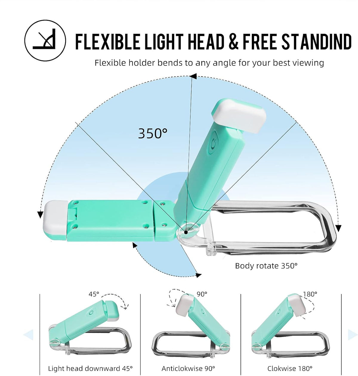 EGWASER Book Light for Reading in Bed, USB Rechargeable Clip on Book Lights, 3 Brightness Adjustable Dimmable Bookmark Light for Eye-Protection, Reading Lamp for Bookworms, Travel (Dark Green)