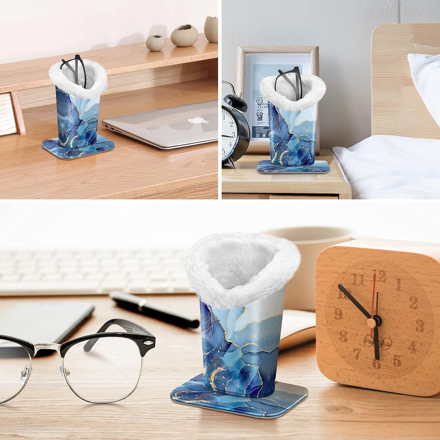 FINTIE Plush Lined Eyeglasses Holder, Glasses Stand Case For Nightstand | Soft Plush Lining, Bedside Eyeglasses Holder, Office Desktop Organizer, Small Item Storage, Anti-Scratch - Colors B