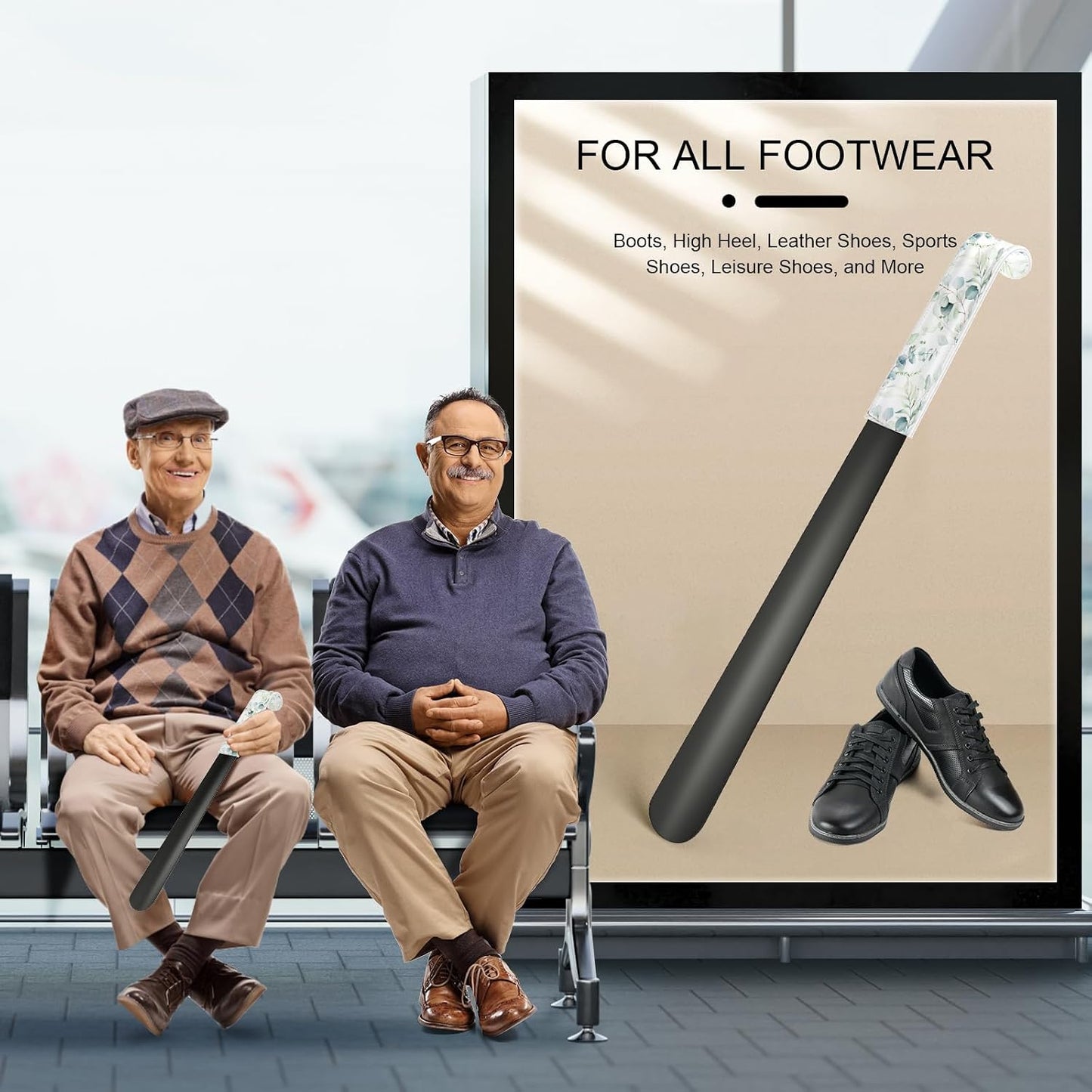 16.5 Inch Long Handle Shoe Horn for Seniors Men Women Kids, Metal Shoe Horns for Boots