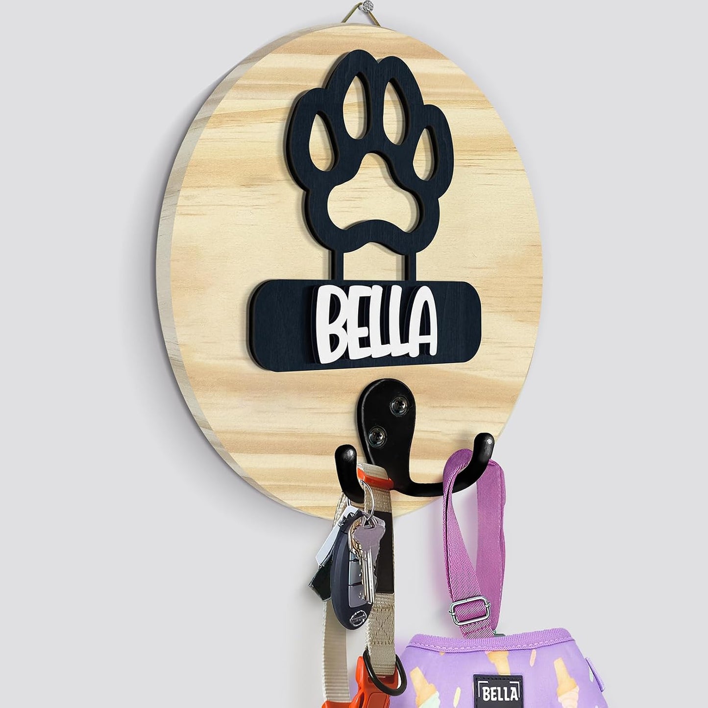 Dog Leash Holder Wall Mount, Pet Harness Hanger with Scrabble Letters, Dog Collar Organizer for Entryway, Memorial Cat Leash Holder for Wall, Pet Loss Gifts, Keepsake, Home Decor PF212-NAT