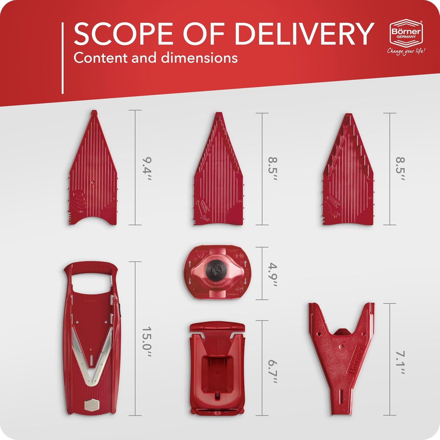 Mandoline Food Slicer Börner V5 (Profi Set) by Reston Lloyd • V-Slicer with 4 Inserts, Docking Station & Food Holder • Made in Germany • Fruit & Vegetable Chopper • Multiple Settings • Color: Lime