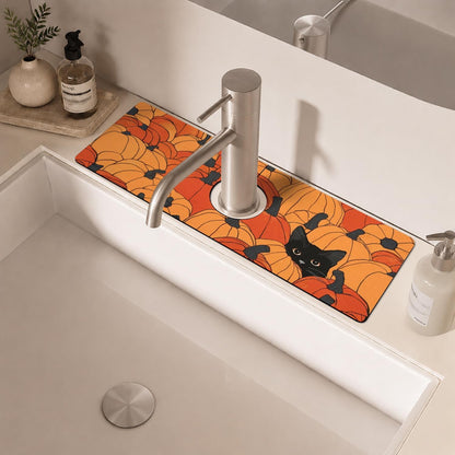 Light Brown White Checkered Kitchen Sink Splash Guard Faucet Mat,Faucet Non-Slip Absorbent Mat,Farmhouse Sink Splash Guard Behind Faucet for Kitchen Bathroom, 15"x5.5"