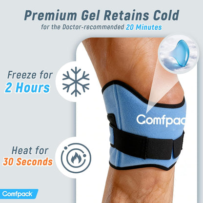 Comfpack Knee Ice Pack for Patella Tendon Relief 2 Pack, Hot Cold Therapy Knee Pain Relief Compression Support Strap for Running, Jumpers Knee, Tendonitis, Squats, Osgood Schlatter, Hiking, Soccer