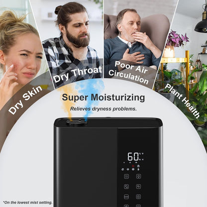 JRD Warm & Cool Mist Humidifiers for Bedroom 5L, Quiet Ultrasonic Air Humidifier Fast Symptom Relief, 50H Runtime, Oil Diffuser, 12H Timer, 7 Color Light for Large Room, Office, Baby, Plants-Black