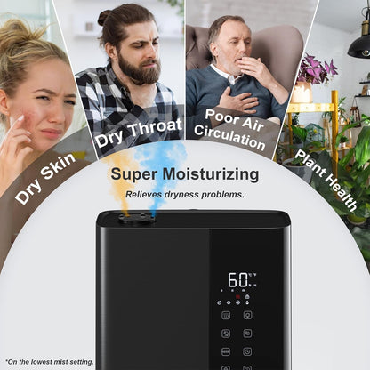 JRD Humidifiers for Bedroom, Ultrasonic Humidifier 4L for Large Room, Cool Mist Top-Fill, 40H Run, 12H Timer, 360° Nozzle, Aroma Diffuser, 7-Color Night Light for Home, Office, Baby-White