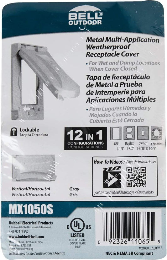 BELL 1-Gang Weatherproof Universal Metal Flip Cover, 12-in-1, Gray