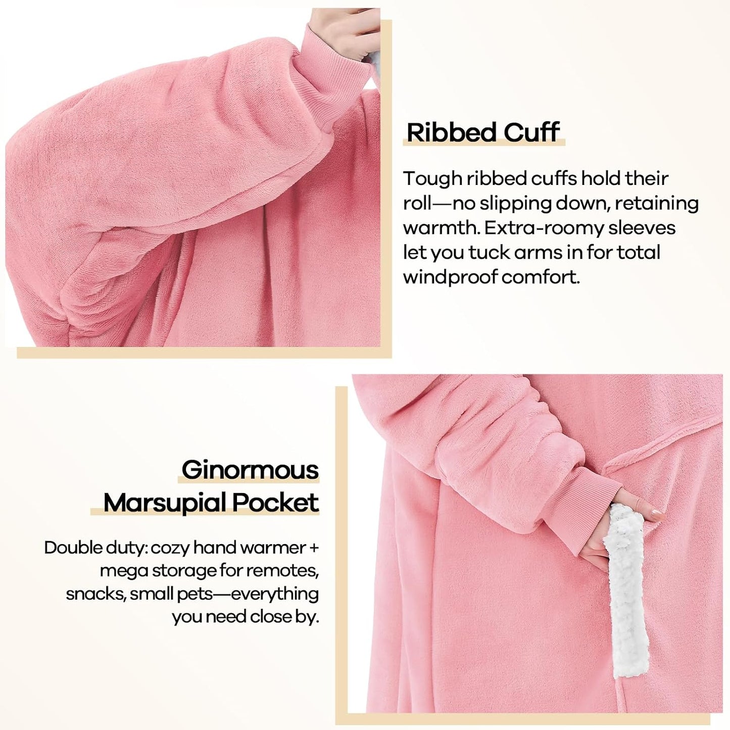 yescool Wearable Blanket Hoodie, Flannel Sherpa Fleece Blanket Sweatshirt for Adults Women Men,One Size Fits All - Colors B
