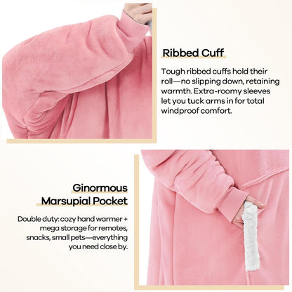 yescool Wearable Blanket Hoodie, Flannel Sherpa Fleece Blanket Sweatshirt for Adults Women Men,One Size Fits All - Colors B